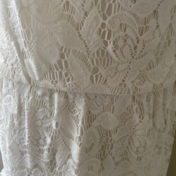 Vintage Off-White Sheer Lace Midi Dress, Romantic Cottagecore Prairie Aesthetic - Picture 3 of 10